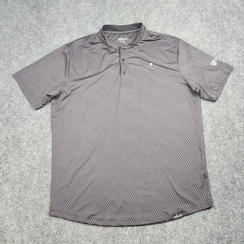Primo Polo‎ Shirt Mens XL Gray Chevron Print Short Sleeve Performance Casual